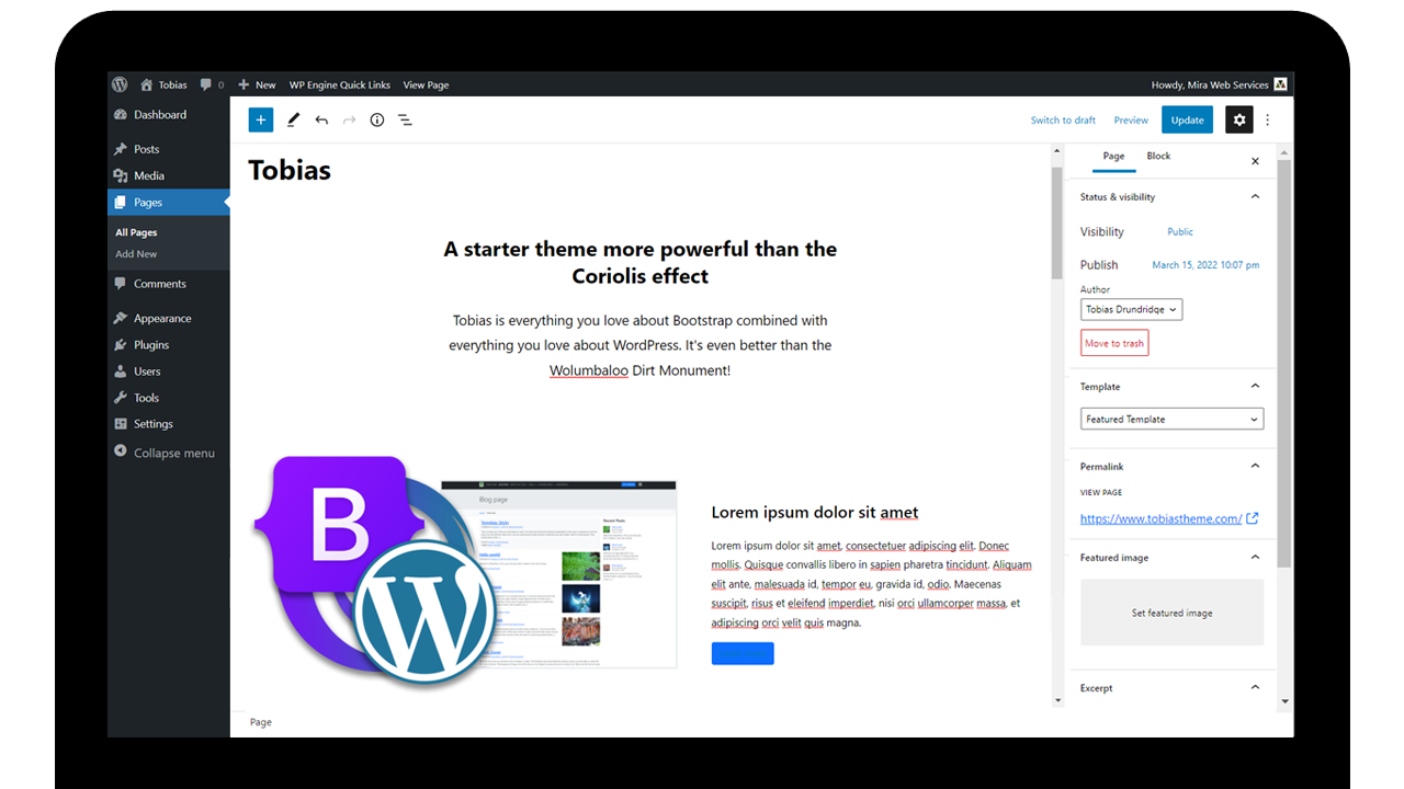 A screenshot of a the theme within the WordPress block editor